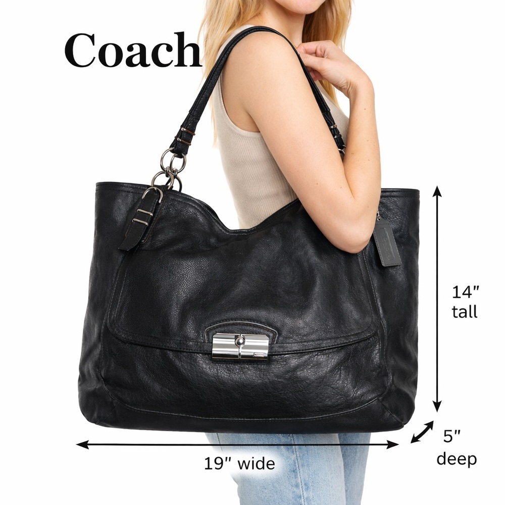 COACH F19385 Black Shimmer Leather Tote Bag